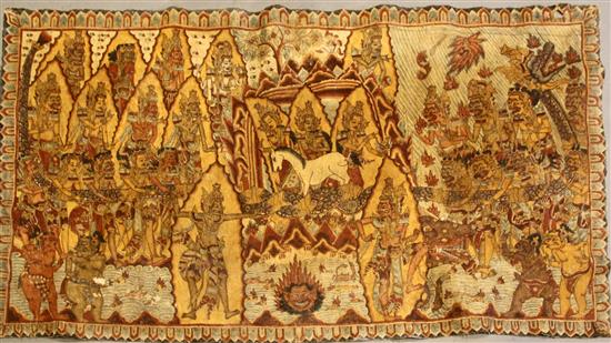 Attributed to Wayan Kayun (20th century), a Balinese tabing (painting on cloth), 81 x 152cm